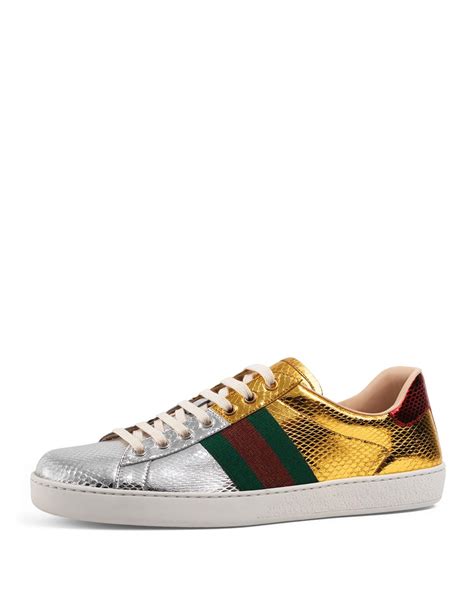 gucci ace metallic snakeskin sneakers